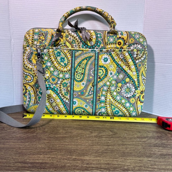 Vera Bradley Green Yellow Teal Gray Brown Paisley Labtop Bag - Picture 4 of 17